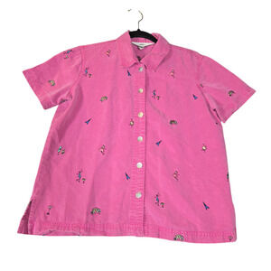 AKS by Amy K Su Womens Small Button Up Shirt Lyocell Pink Embroidered Paris